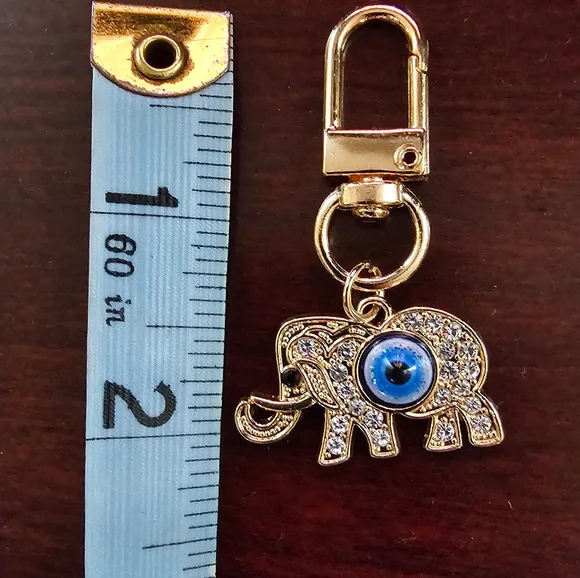 Evil Eye Elephant Keychain Purse Charm Goldtone NWOT - Picture 4 of 5